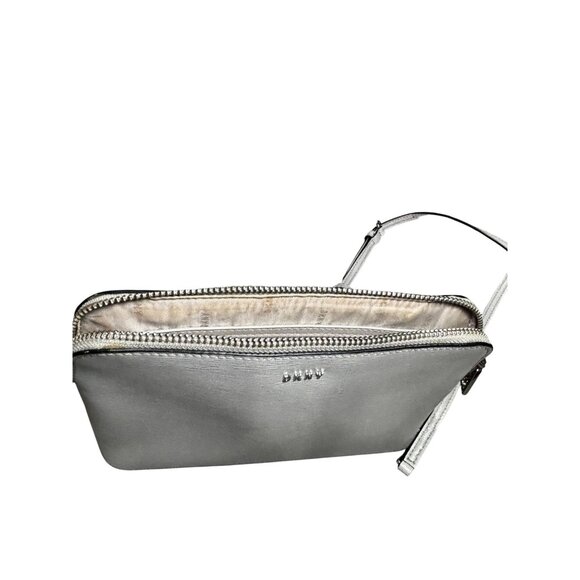 DKNY Silver Crossbody Bag With Chain Strap & Adjustable Leather Strap - Picture 10 of 14